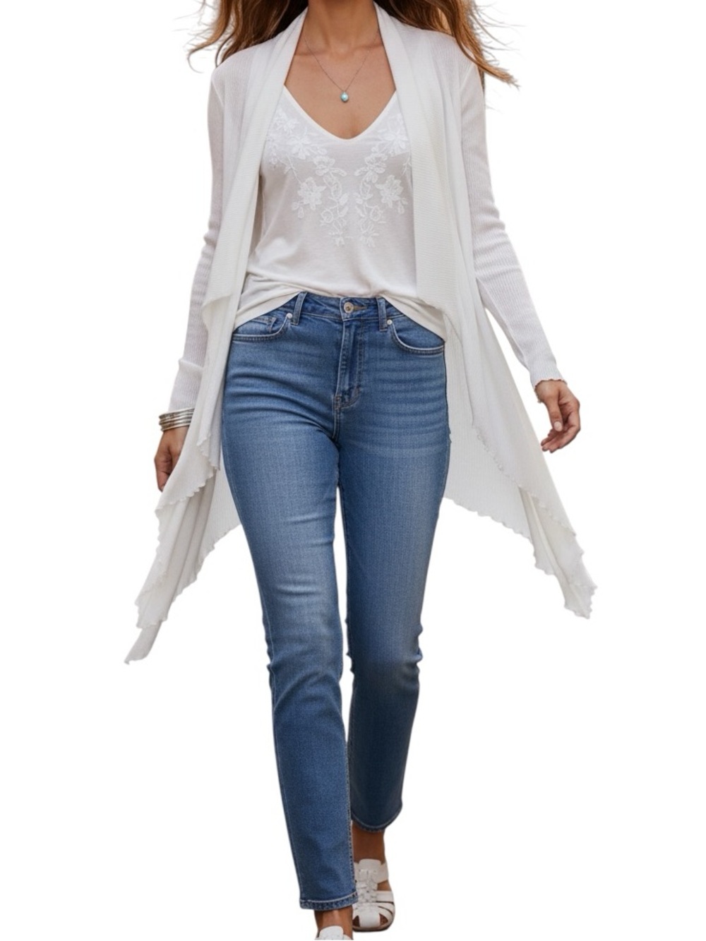 Michael Lauren White Cardigan Raw Hem Size M